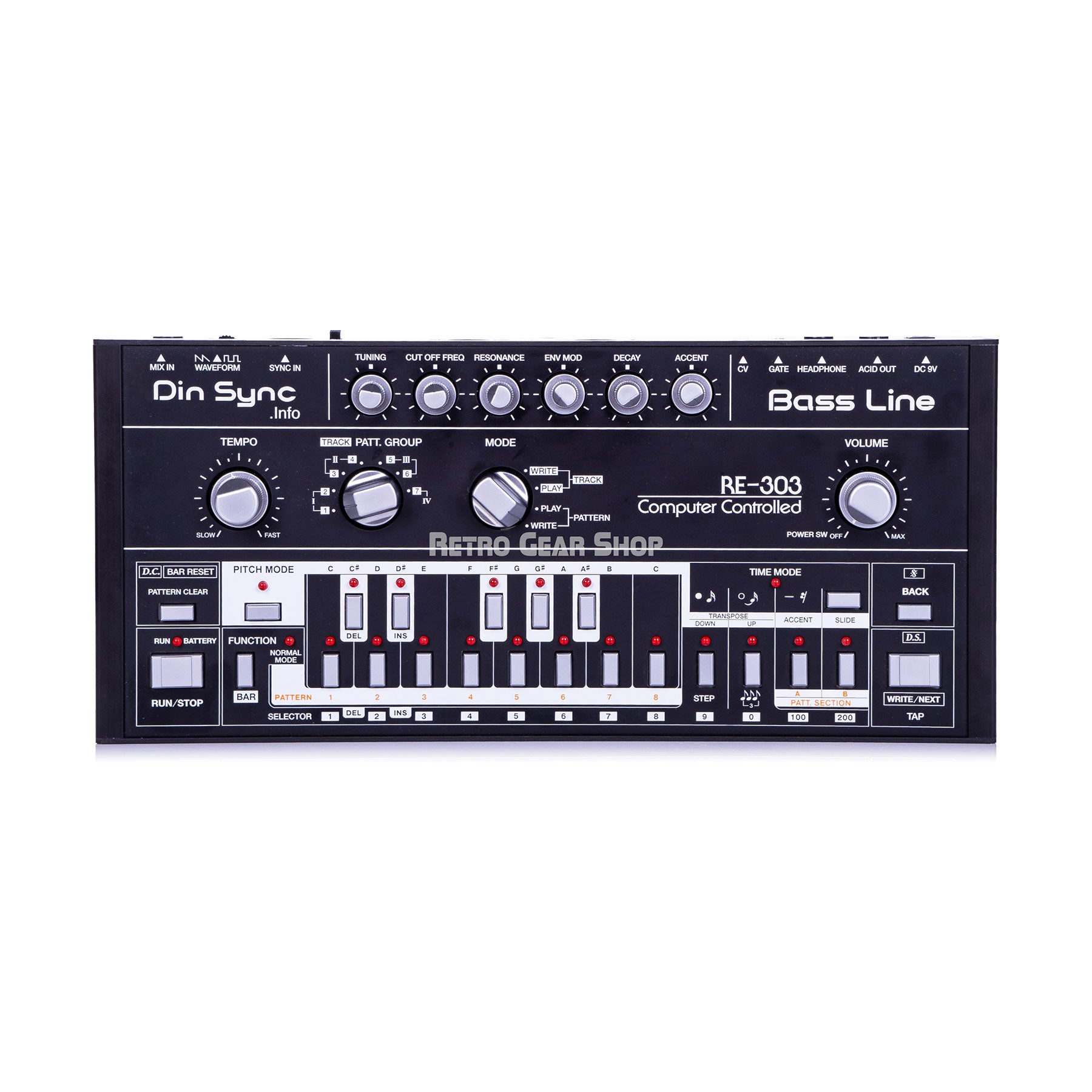 Dinsync RE-303 Black & Silver Roland TB-303 Clone Bass Line Analog