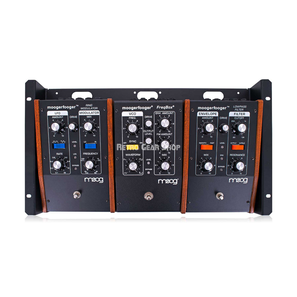Moog Moogerfooger MF-102 Ring Modulator, MF-107 Freqbox and MF-101 Low Pass Filter Bundle in 19" Rack