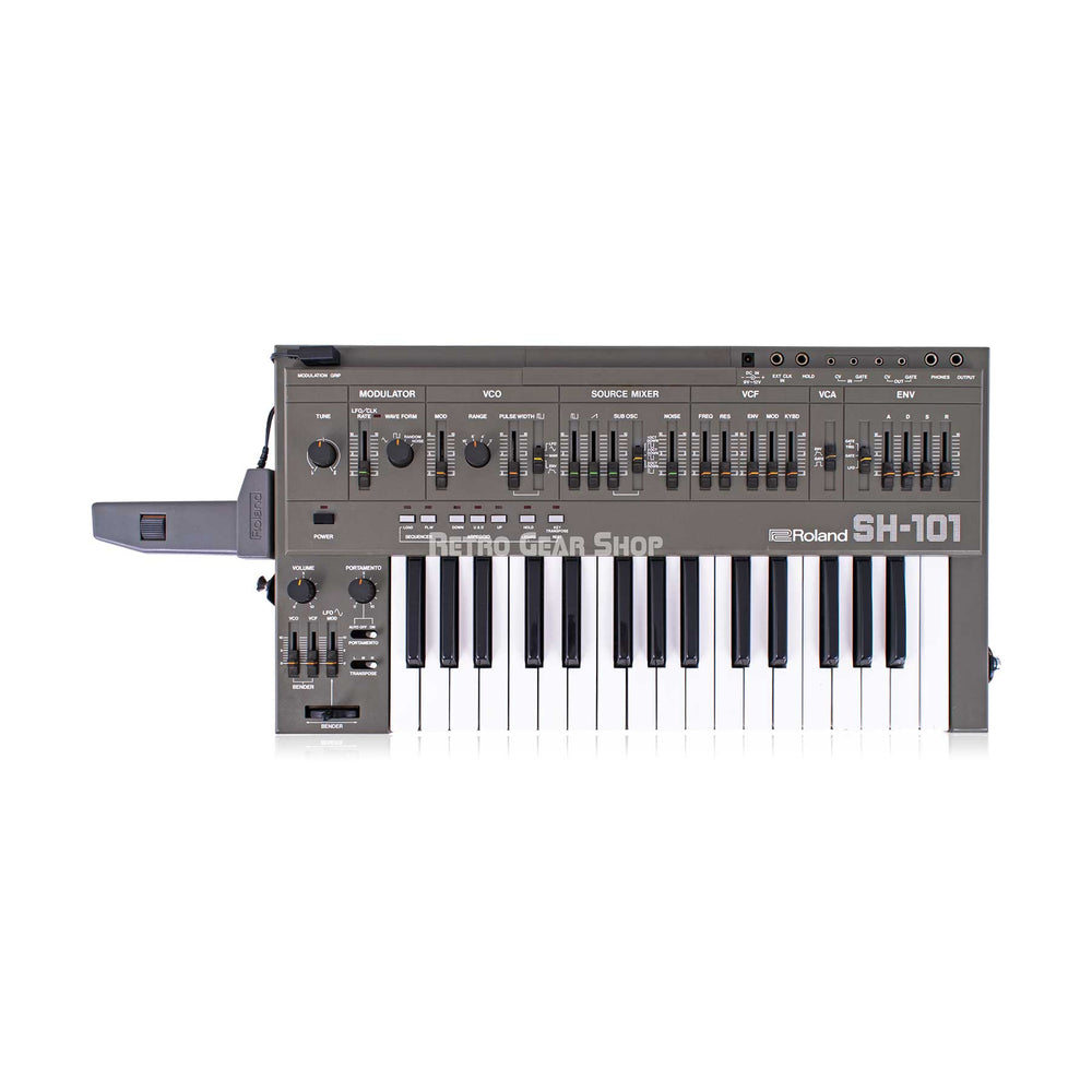 Roland SH-101 Gray Monophonic Synthesizer with MG-1 Mod Grip + Cover