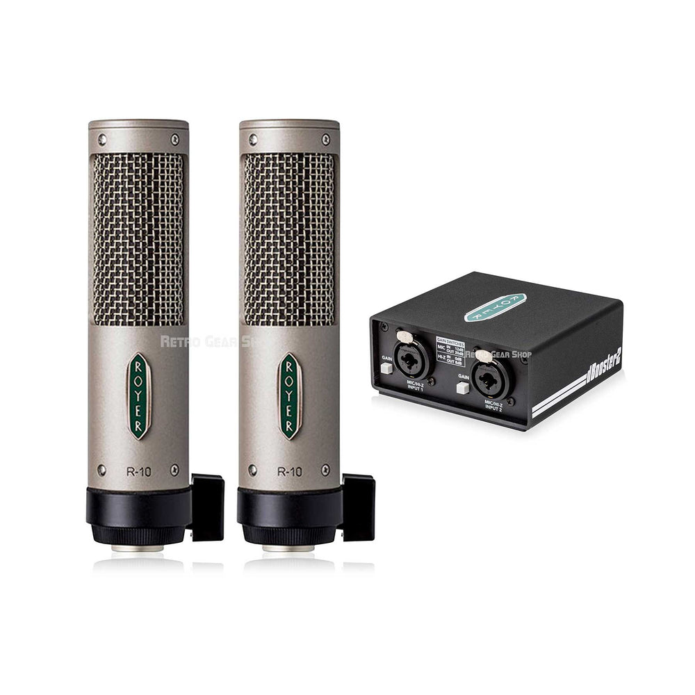Royer Labs R-10 Pair Studio / Live Ribbon Microphone with dBooster2 Dual Channel Signal Booster & DI  Bundle