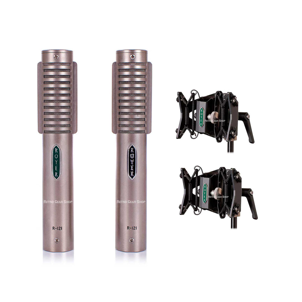 Royer Labs R-121 Pair Ribbon Microphone with RSM-SS1 Sling-Shock Microphone Shockmounts Bundle