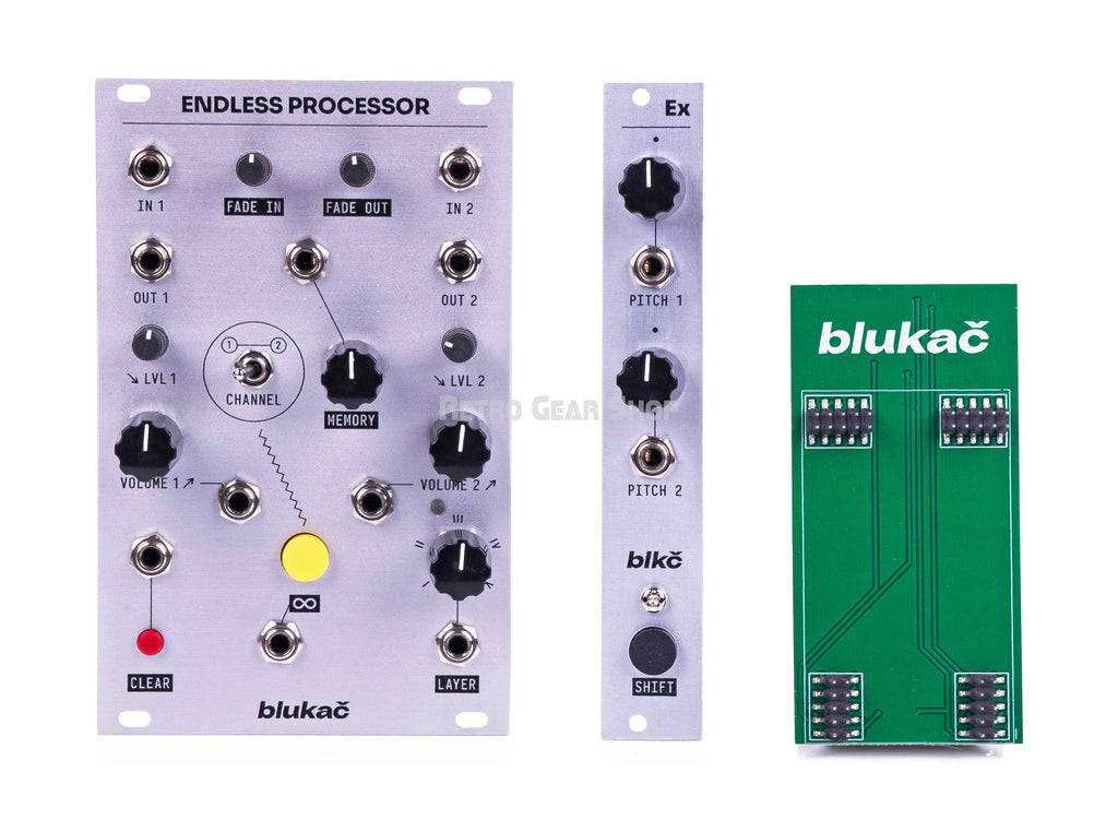 Blukać Endless Processor Infinite Sound Sustainer + Expander Kit Silver Eurorack Looper Module Front