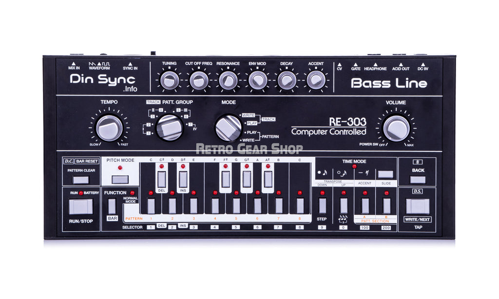 Dinsync RE-303 Black & Silver Roland TB-303 Top
