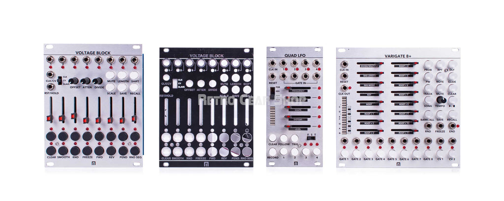 Malekko Heavy Industries Voltage Block Multi Sequencer + Quad LFO + Varigate 8+ Gate Sequencer Eurorack Modules Front