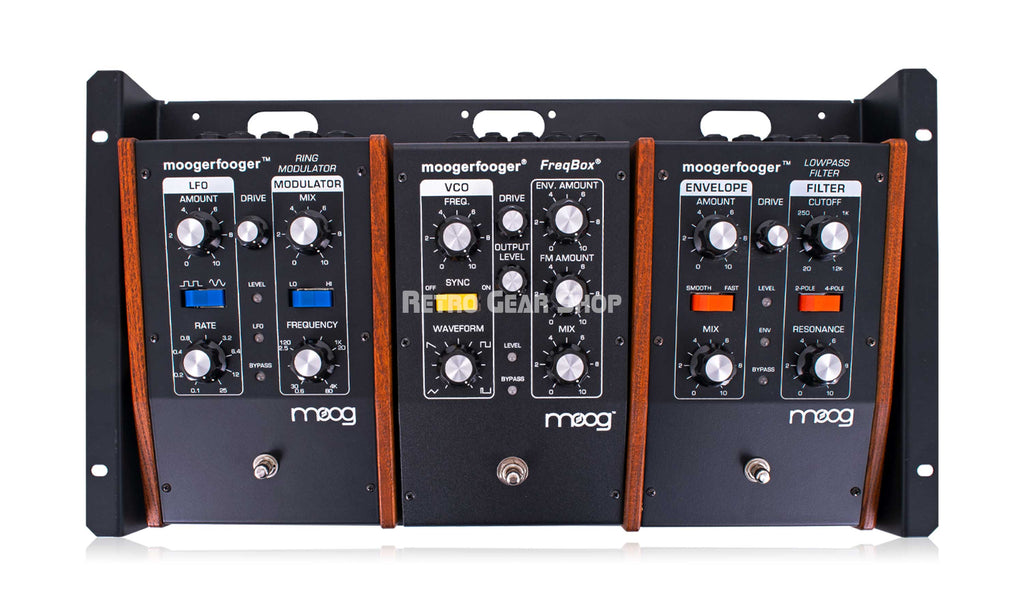 Moog Moogerfooger MF-102 Ring Modulator, MF-107 Freqbox and MF-101 Low Pass Filter Bundle in 19" Rack Top