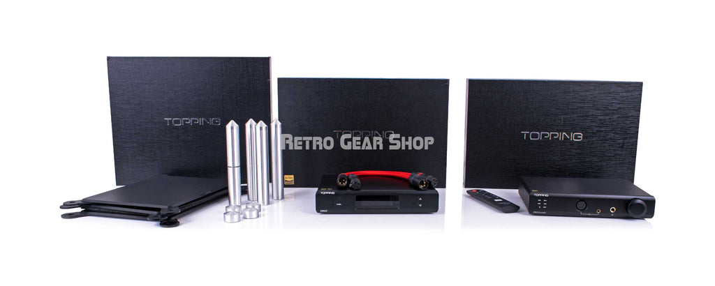 Topping D90LE DAC, Topping A90 Discrete Headphone DAC and Topping 3 Tier ISO Stand Front