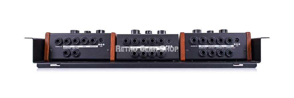 Moog Moogerfooger MF-102 Ring Modulator, MF-107 Freqbox and MF-101 Low Pass Filter Bundle in 19" Rack Rear