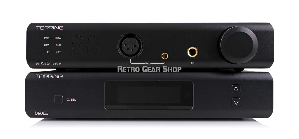 Topping D90LE DAC, Topping A90 Discrete Headphone DAC and Topping 3 Tier ISO Stand Front