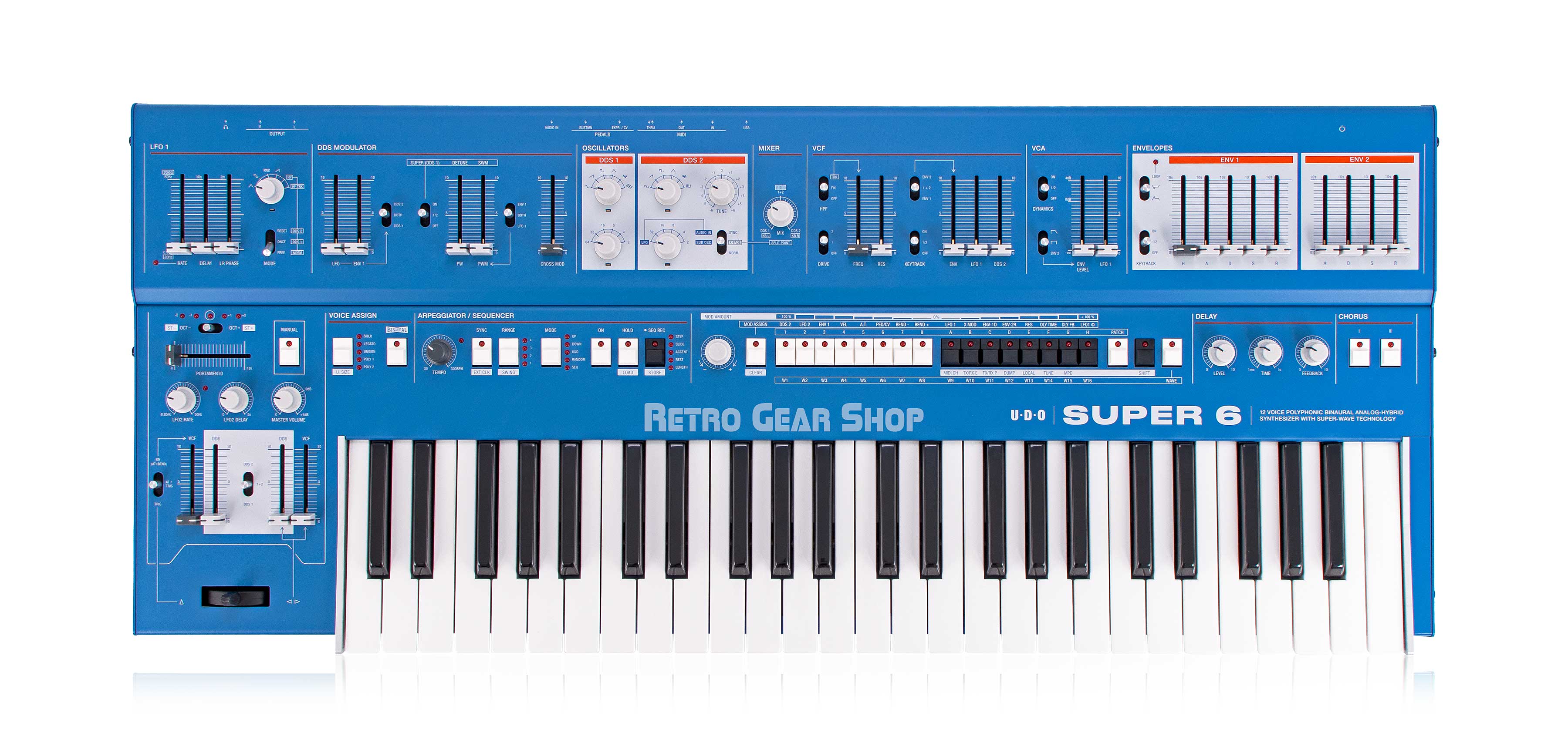 UDO Audio Super 6 Binaural Analog Hybrid Polysynth Synth Blue