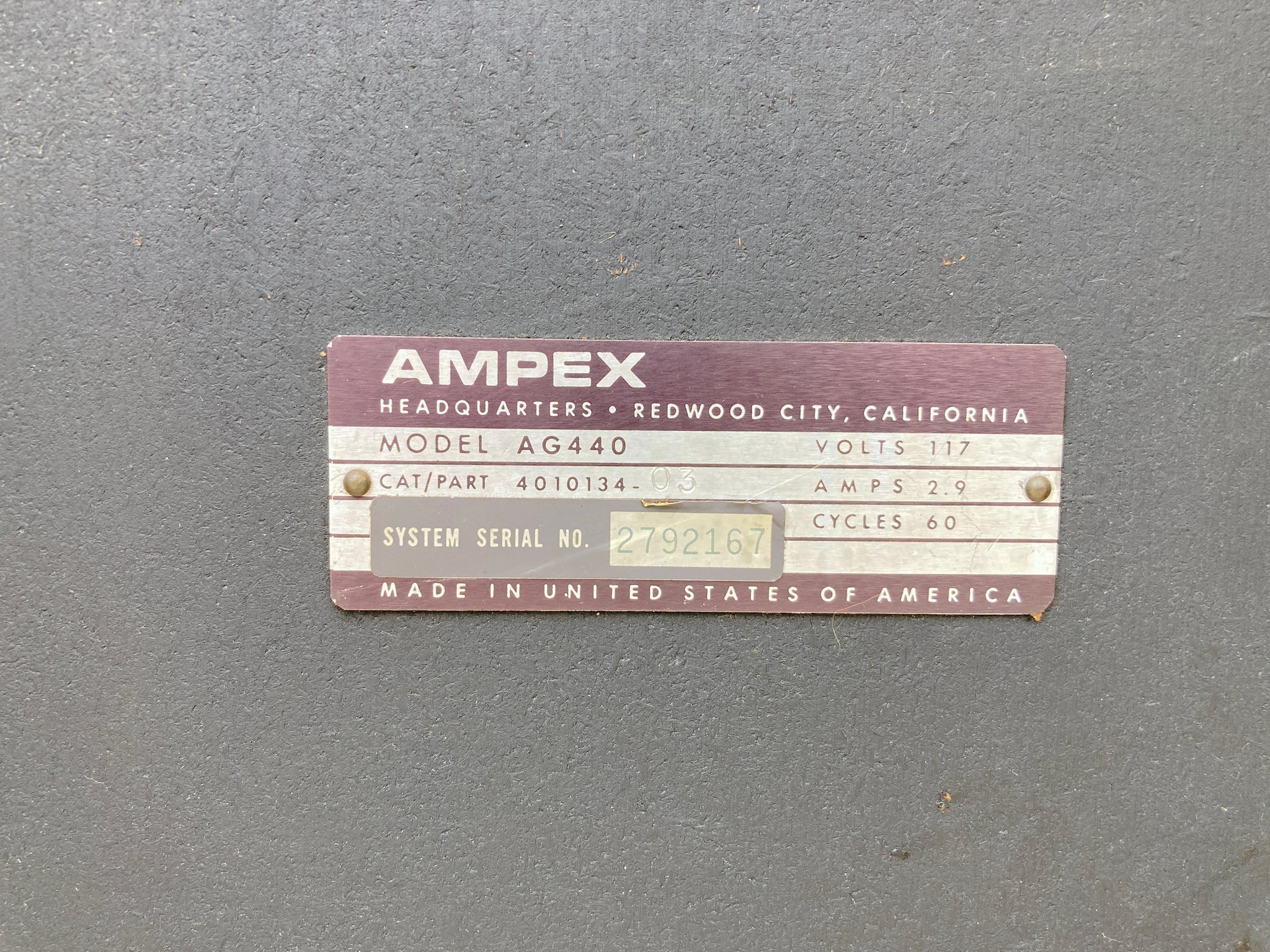 Ampex AG-440 Tape Machine Spares Serail