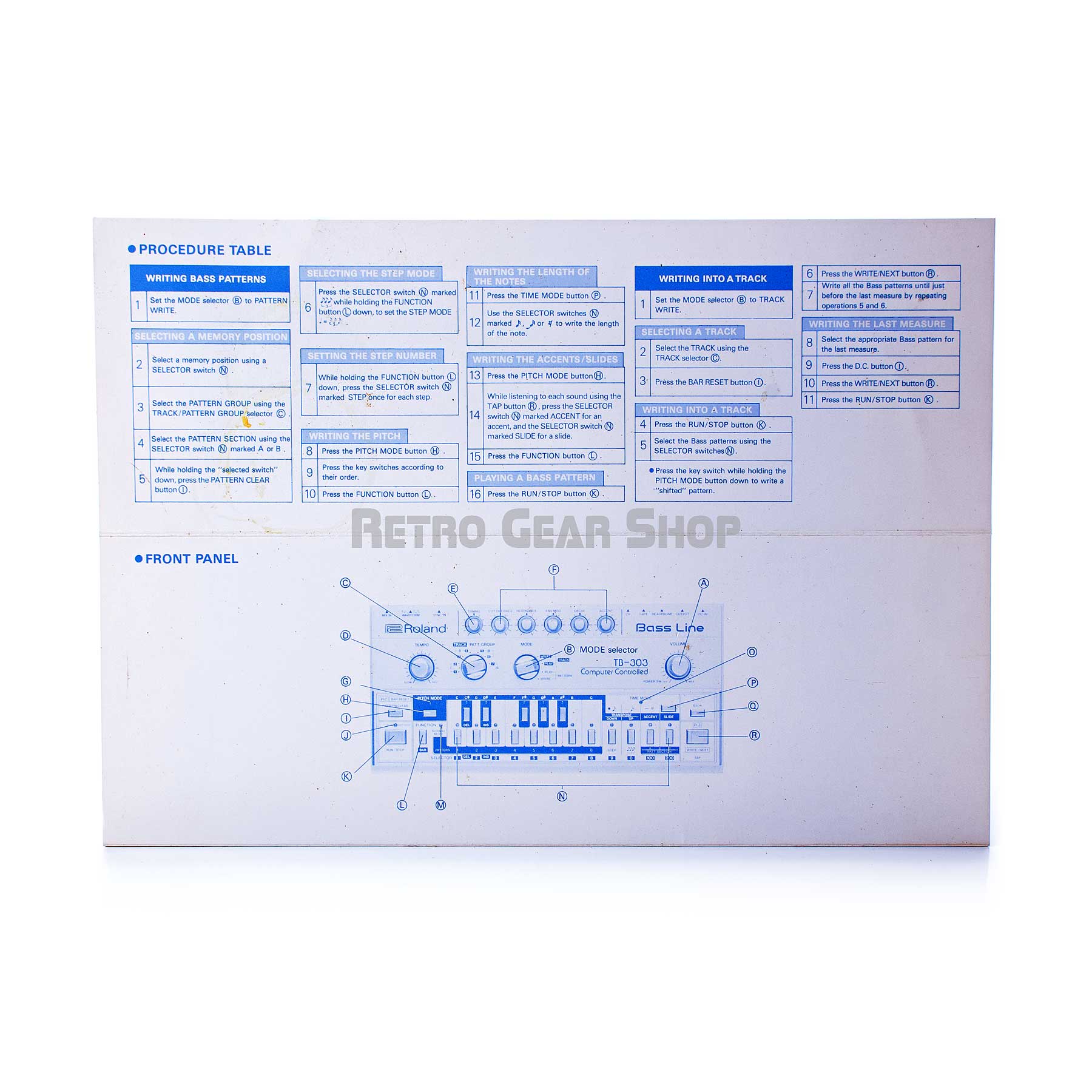 Roland TB-303 Quick Sheet Instructions