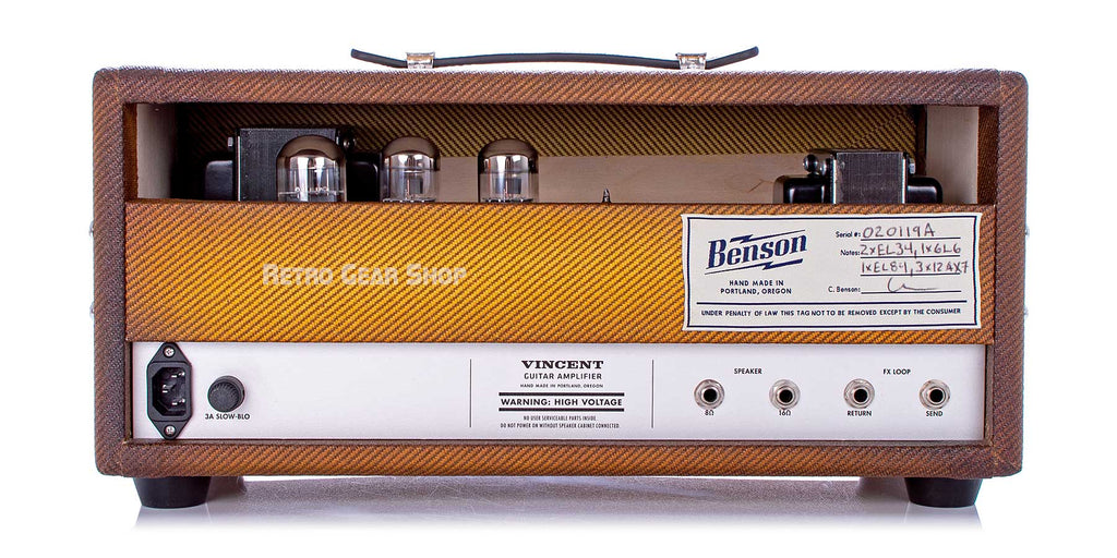 Benson Amps Vincent 30 Watt Amp Head Bourbon Burst Rear