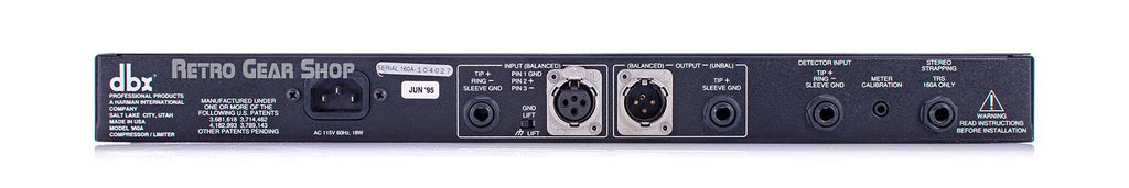 dbx 160A Compressor Limiter x3 DHRS Rear