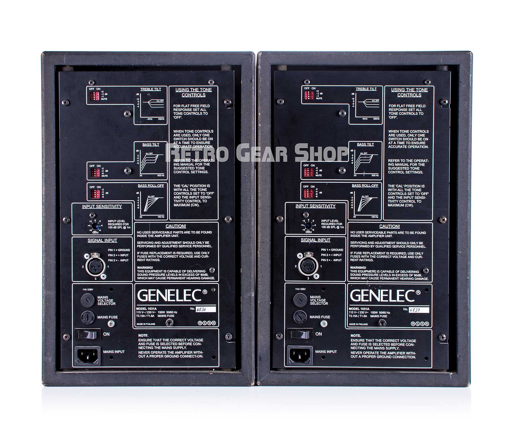 Genelec 1031A Studio Monitors Pair Rear