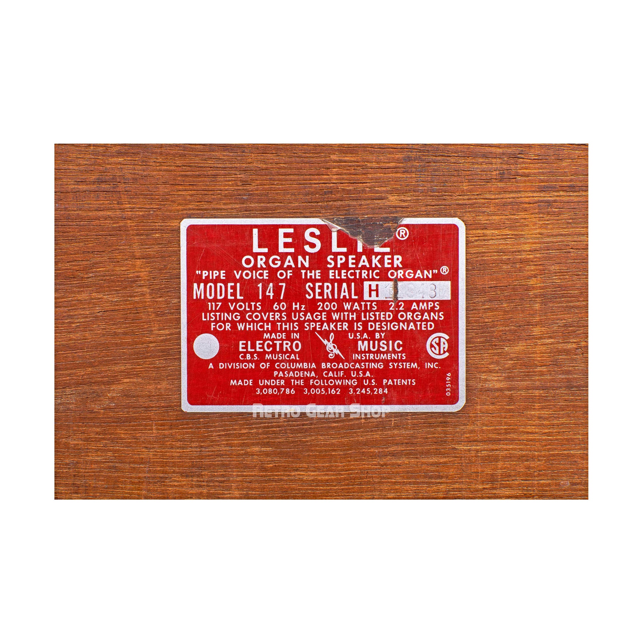 Leslie Speaker 147 Serial Badge