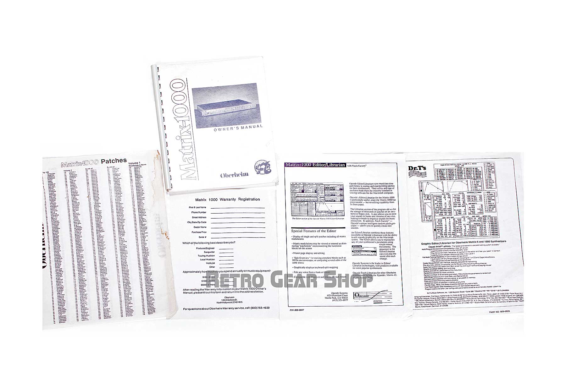 Oberheim Matrix 1000 White Faceplate Manuals Patchsheet