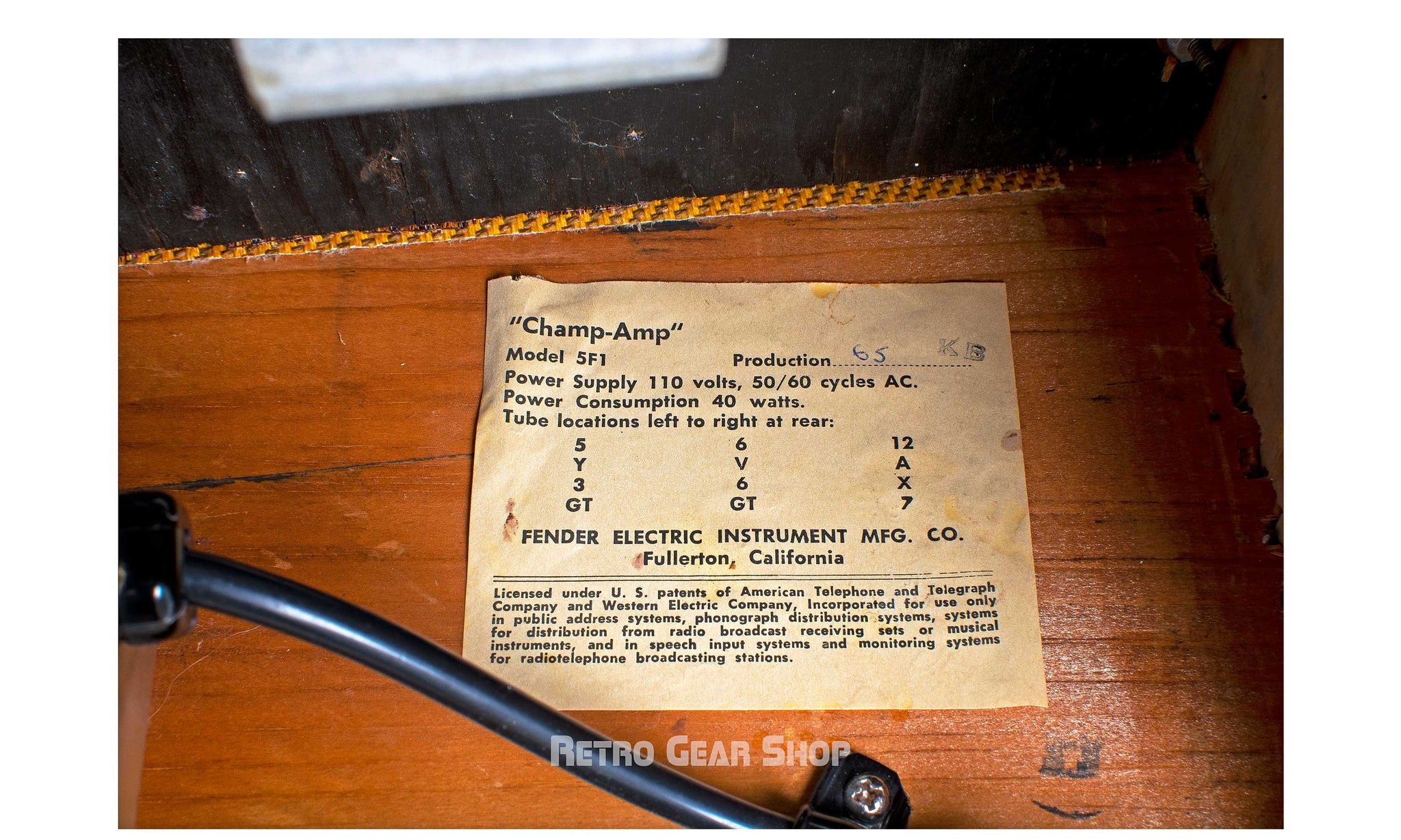 Fender Champ 1961 Tube Chart