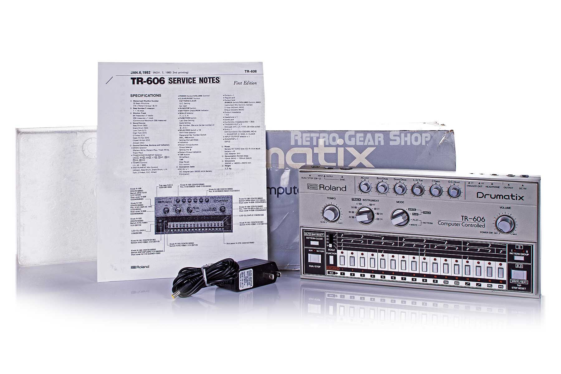 Roland TR-606 Drumatix Original Box Manual Power Supply