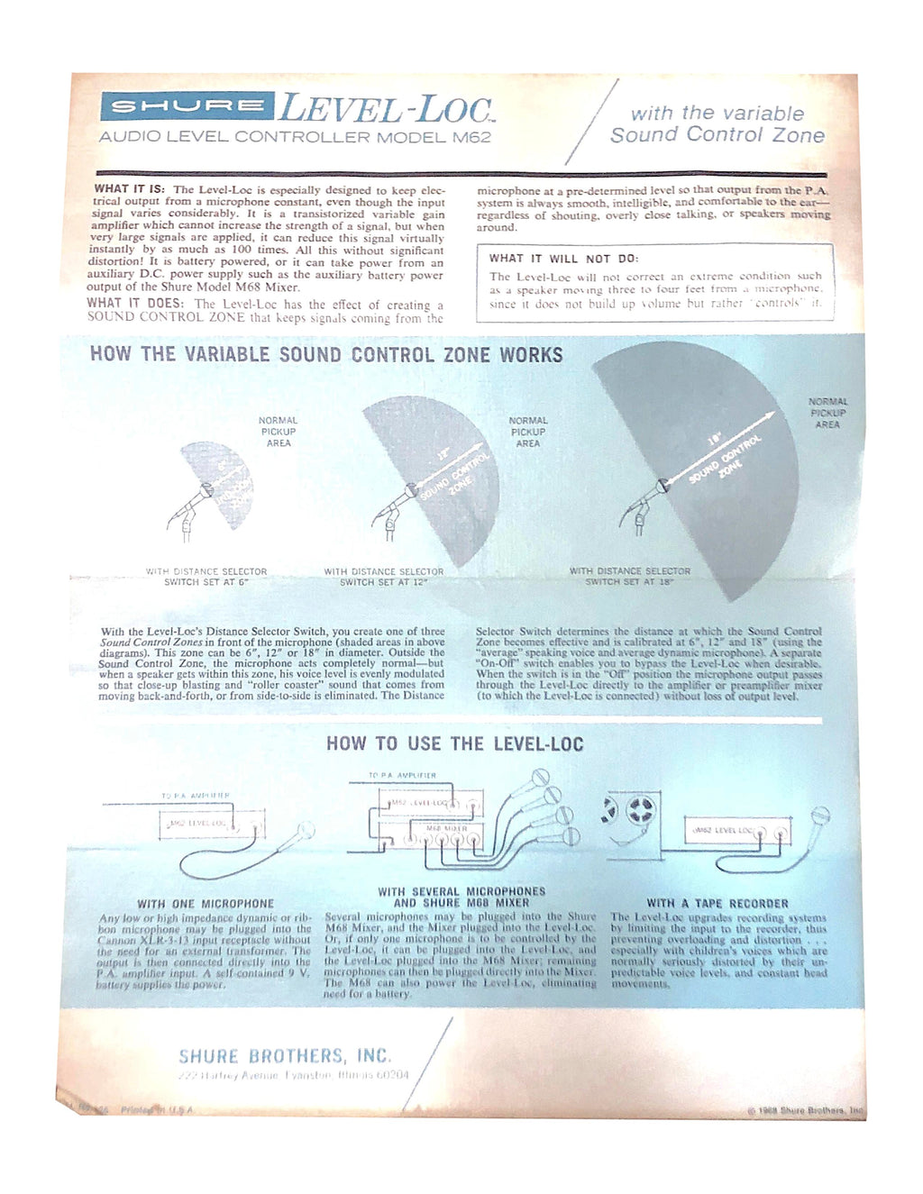 Shure Level Loc Model M62 Brochure Rear