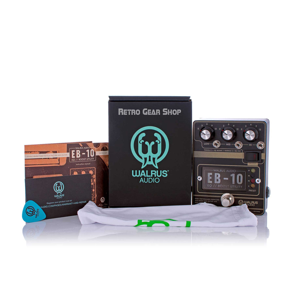 Walrus Audio EB 10 Preamp EQ Boost Matte Black Box Manual Extras
