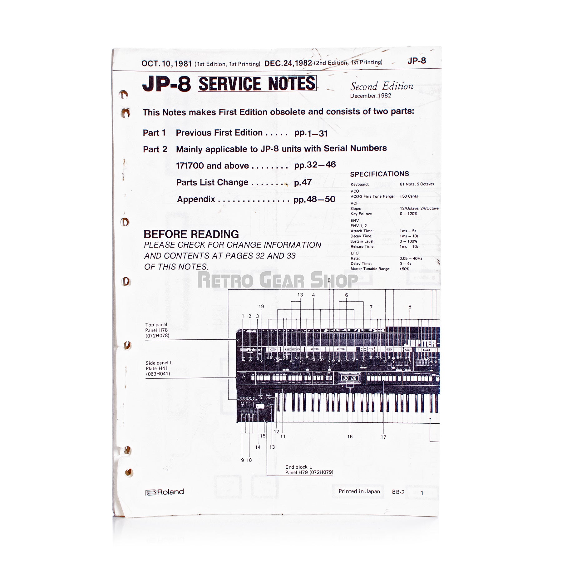 Roland Jupiter-8 JP8 Encore Midi Service Notes